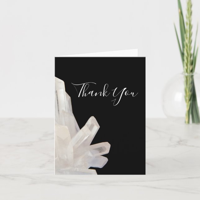 White Crystals on Black Wedding Thank You Card (Front)