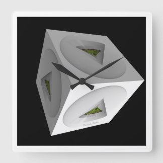 WHITE CUBE ON BLACK SQUARE WALL CLOCK