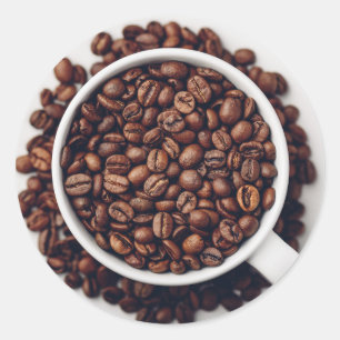 White cup full of roasted coffee beans classic round sticker