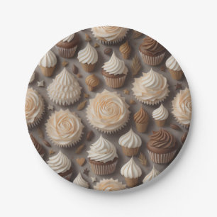 white cupcakes paper plate