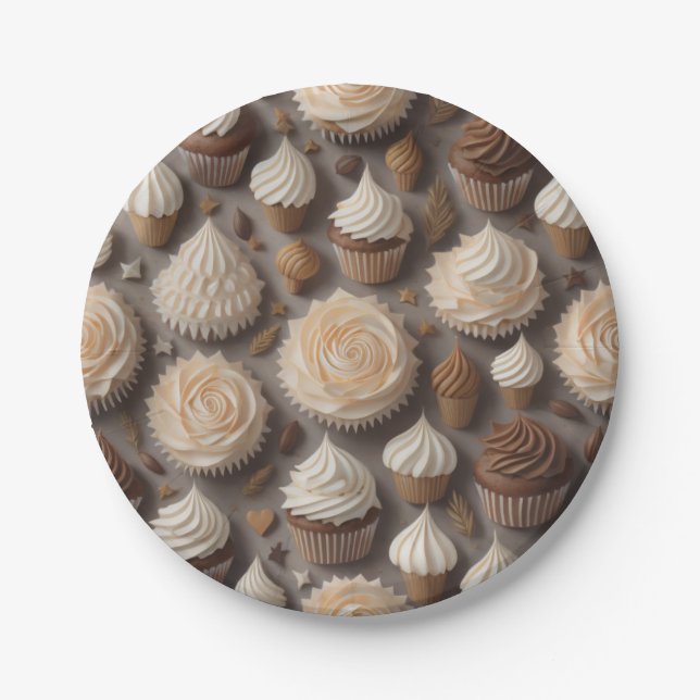 white cupcakes  paper plate (Front)