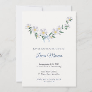 White Cupflower Christening Invitation