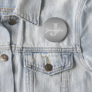 White Cursive & Grey Monogram   Editable Colors 6 Cm Round Badge