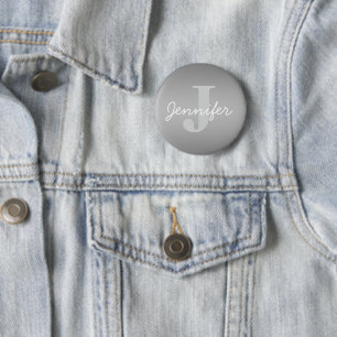 White Cursive & Grey Monogram   Editable Colours 6 Cm Round Badge