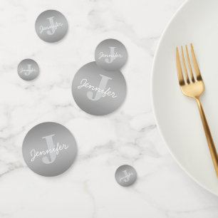 White Cursive & Grey Monogram Editable Colours Confetti