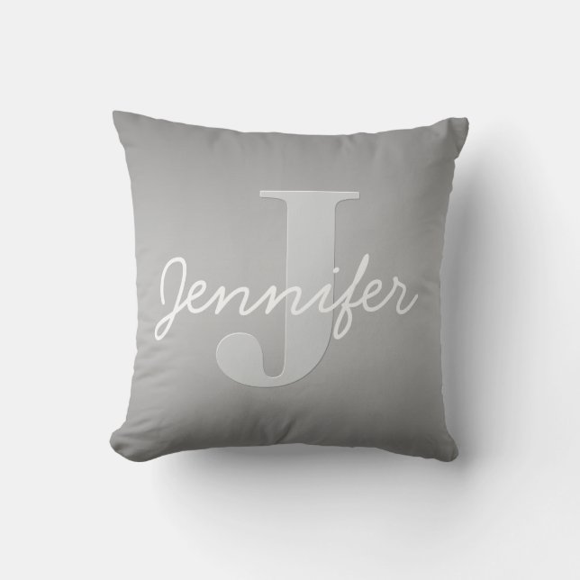 White Cursive & Grey Monogram | Editable Colours Cushion (Front)