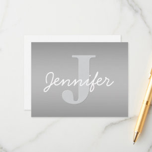 White Cursive & Grey Monogram   Editable Colours Enclosure Card
