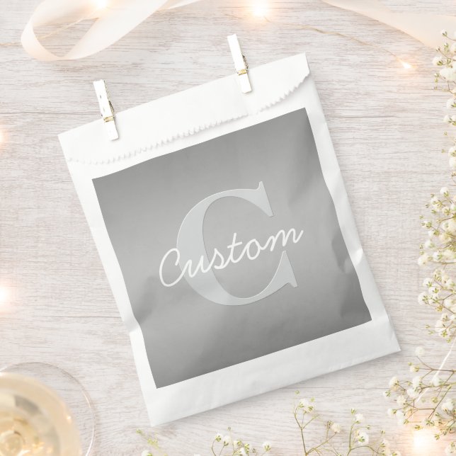 White Cursive & Grey Monogram | Editable Colours Favour Bags (Clipped)