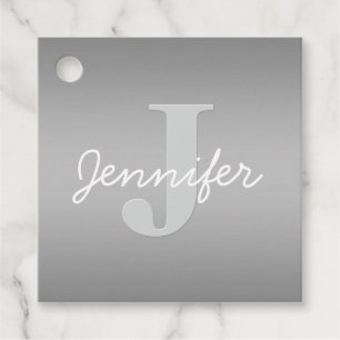 White Cursive & Grey Monogram Editable Colours Favour Tags