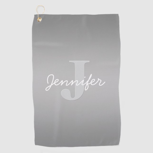 White Cursive & Grey Monogram | Editable Colours Golf Towel (Front)