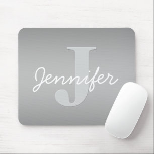 White Cursive & Grey Monogram   Editable Colours Mouse Pad