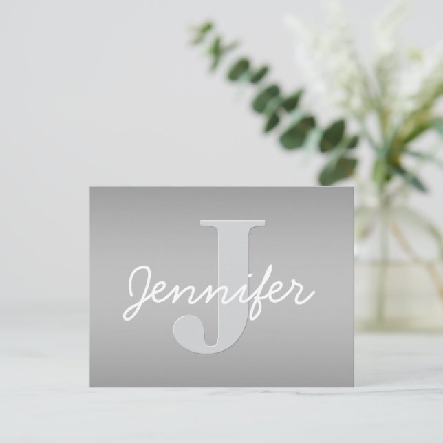 White Cursive & Grey Monogram | Editable Colours Postcard (Standing Front)