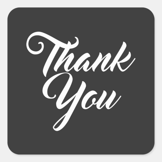 White Cursive Typography Thank You Square Sticker (Front)