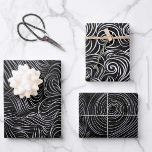 White Curve Lines Wrapping Paper Sheets