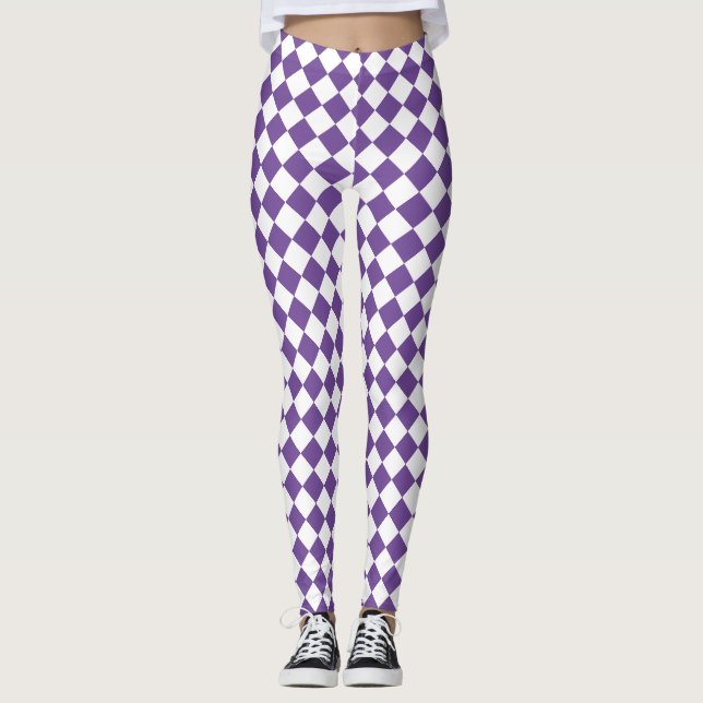 White & [Custom Color] checkered diamond pattern Leggings (Front)