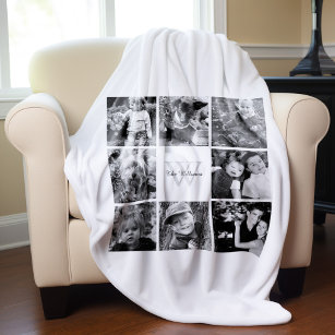 White Custom Family Photo Collage Fleece Blanket