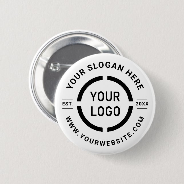 White custom logo branded promotional 6 cm round badge (Front & Back)