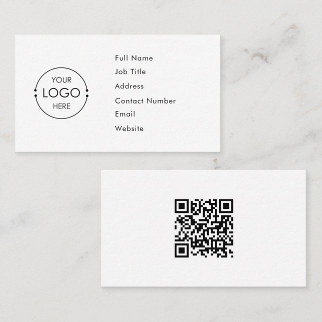 White Custom Logo QR Code Business Card Template (Front/Back)