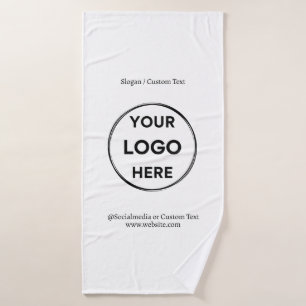 White Custom Logo Text Modern Minimalist Business Bath Towel