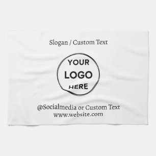 White Custom Logo Text Modern Minimalist Business Tea Towel