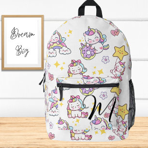 White Custom Monogram Topography Cute Unicorns Printed Backpack