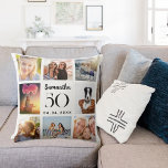 White custom photo collage birthday cushion<br><div class="desc">A unique gift for a 21st birthday,  celebrating her life with a collage of 8 of your own photos,  pictures.  Personalise and add her name,  age and a date. A white background,  black text.   The name is written with a modern hand lettered style script.</div>