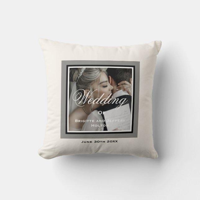 White custom wedding couple keepsake photo cushion (Front)