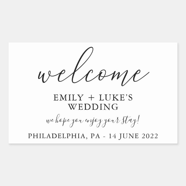 White Custom Wedding Welcome  Rectangular Sticker (Front)