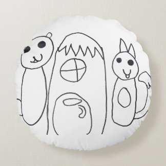 White Cute Animals Kids Birthday Round Cushion
