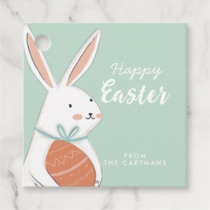 White Cute Bunny Happy Easter Family Favour Tags