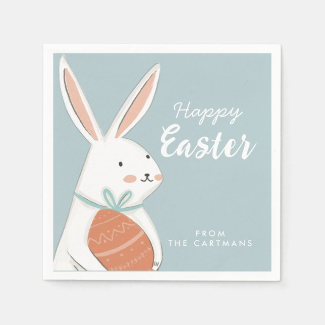 White Cute Bunny Happy Easter family Napkin (Front)