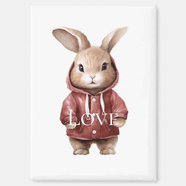 White Cute Bunny Love Magnet (Front)