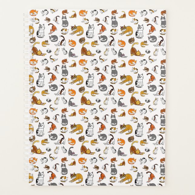 white cute cat pattern design for cat lovers- planner (Front)