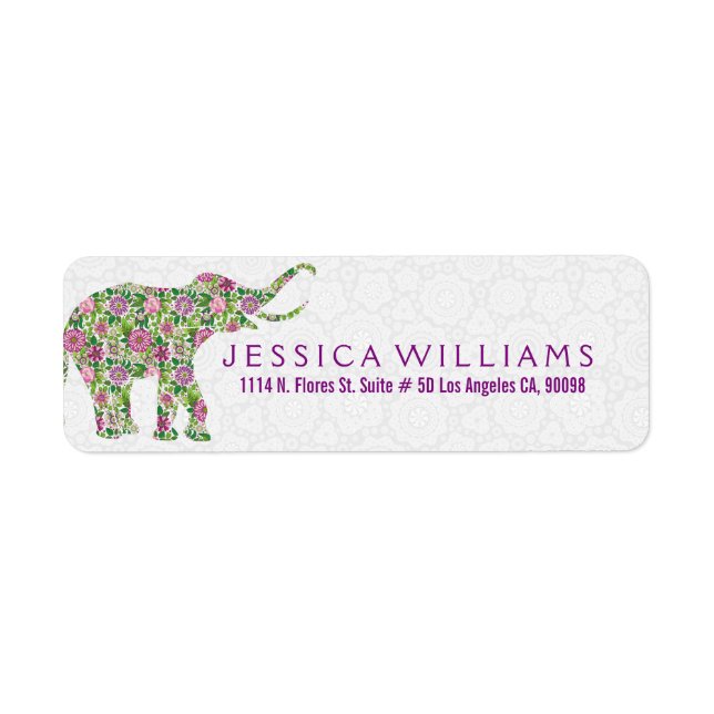 White & Cute Colourful Floral Elephant 2 (Front)