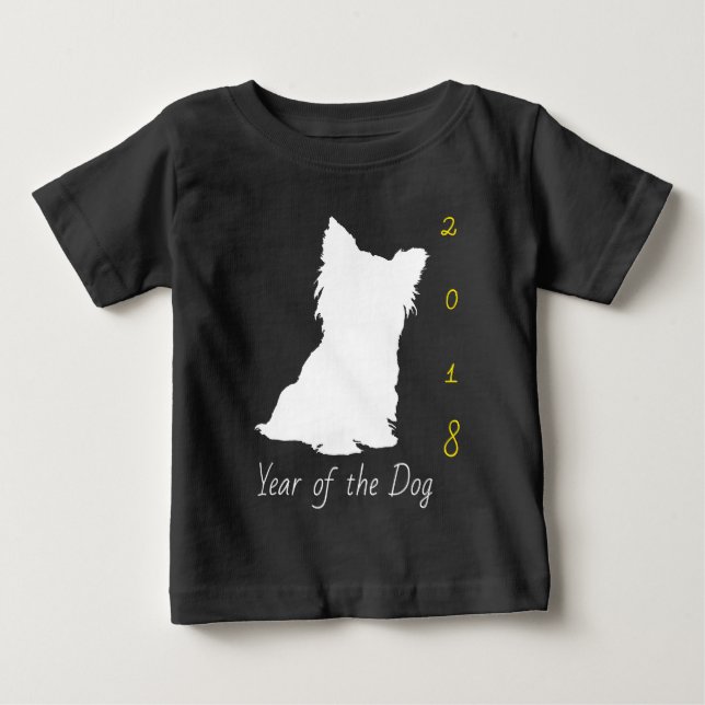 White Cute Dog Chinese New Year 2018 Black Baby T T-Shirt (Front)