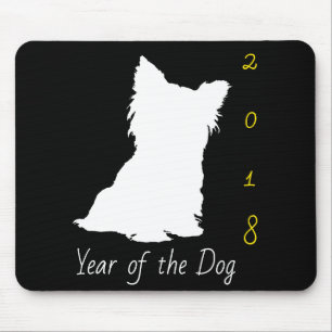 White Cute Dog Chinese New Year 2018 Black MouseP Mouse Pad