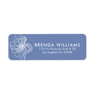 White Cute Octopus Blue Background