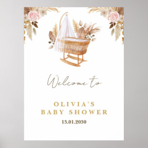 White Cute Watercolor Flower Baby Shower Poster