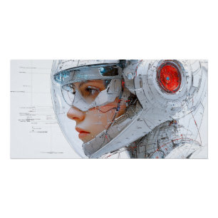 White cybernetic woman with intricate schematic ci poster