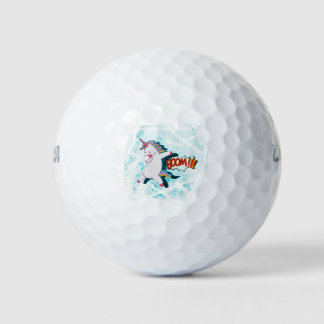 White Dabbing Unicorn With Boom Comic Text Golf Balls