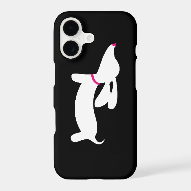 White Dachshund + Pink Nose on Black (Back)