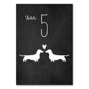 White Dachshund Silhouettes Wedding Reception Table Number