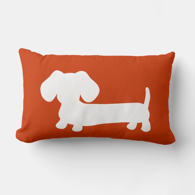White Dachshund with on orange Lumbar Cushion (Front)