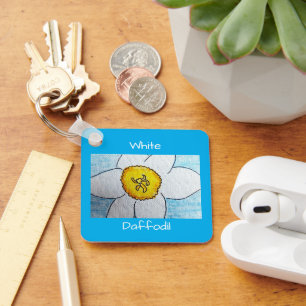 White Daffodil Azure Blue Key Ring
