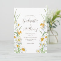 White Daffodil Floral Wedding Invitations