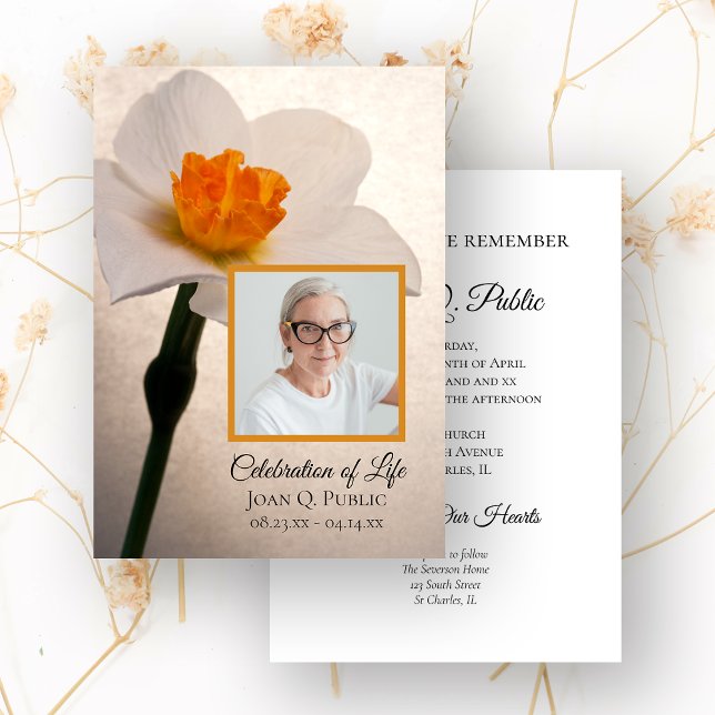 White Daffodil Flower Spring Celebration of Life Invitation (Creator Uploaded)