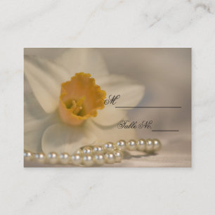 White Daffodil Pearls Spring Wedding Place Card