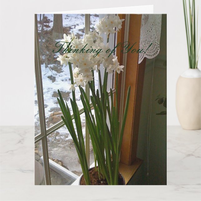 White Daffodils in Window Customised Greeting Card (Front)