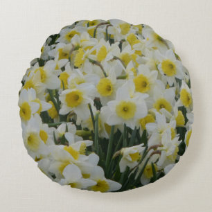 White Daffodils  Round Cushion