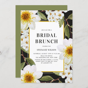 White Dahlia and Spirea Botanical Bridal Brunch Invitation